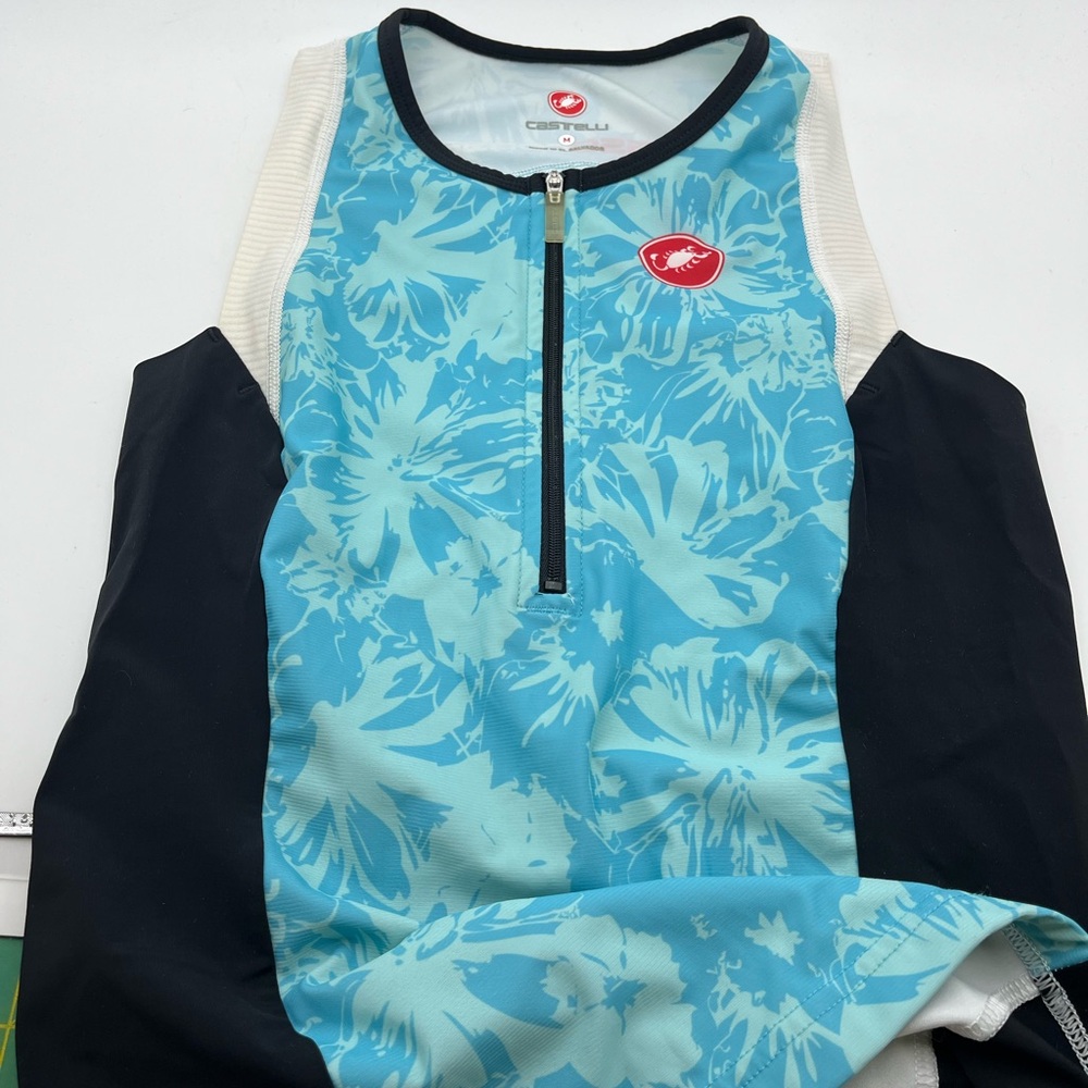 Castelli Blue and Black Graphic Zippered Sleeveless Tri Tank Top